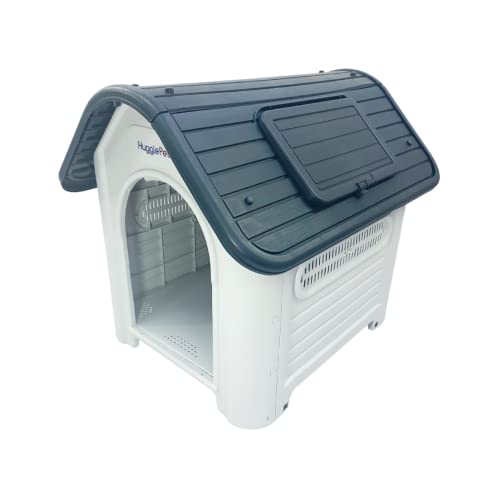 HugglePets Weatherproof Dog Kennel with Window, Grey Roof