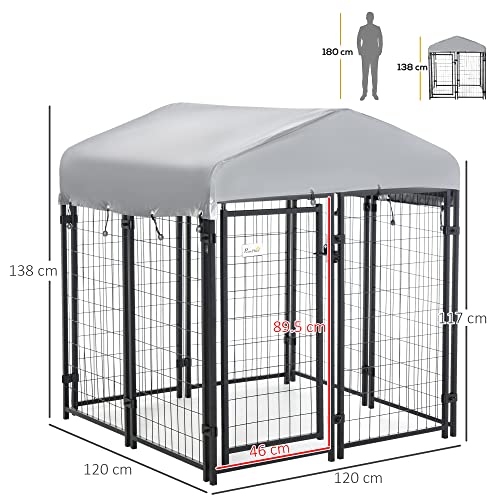 PawHut Metal Dog Kennel with UV Canopy, Small/Medium