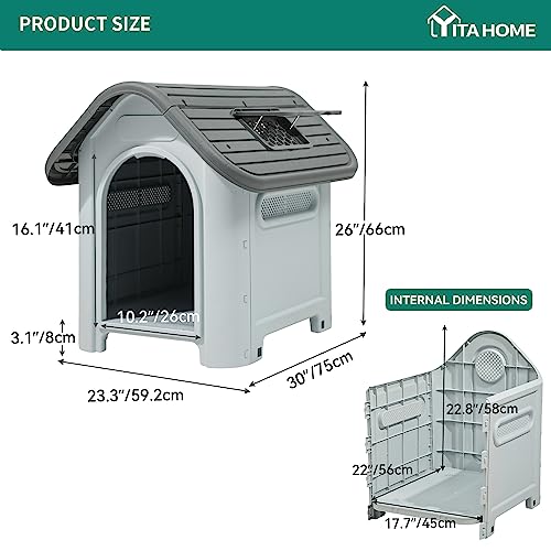 YITAHOME Water Resistant Plastic Dog House, Grey (75×59.2×66 cm)