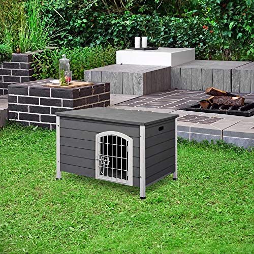 PawHut Wooden Dog Crate Pet House Grey 80cm