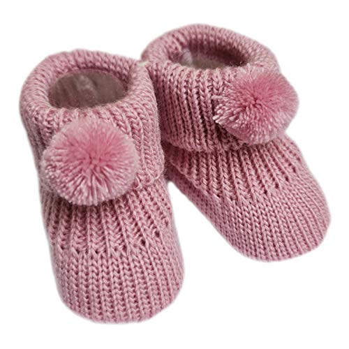 Knitted Pom Pom Baby Booties for NB-3 Months