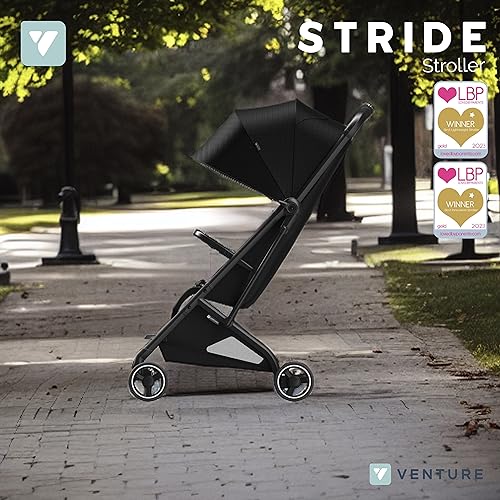 Venture Stride Lightweight Stroller - One-Hand Fold - Compact & Portable - Safety Certified (Black)