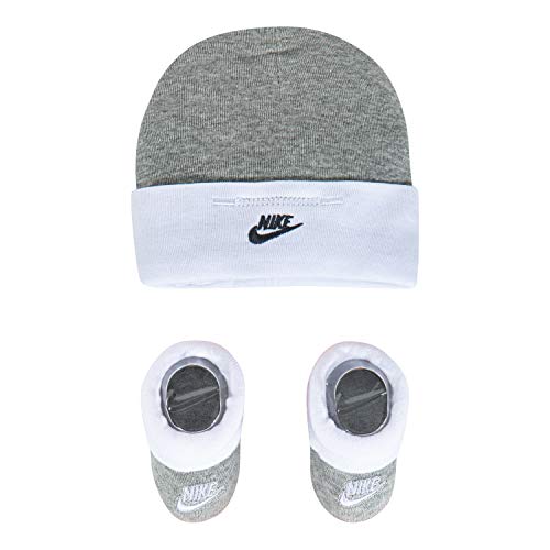 NIKE Baby Hat and Booties Set, Grey/White, 0-6 Months