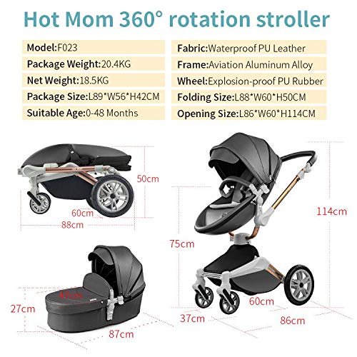 Hot Mom 3-in-1 Baby Pushchair: 360° Rotation, Foldable