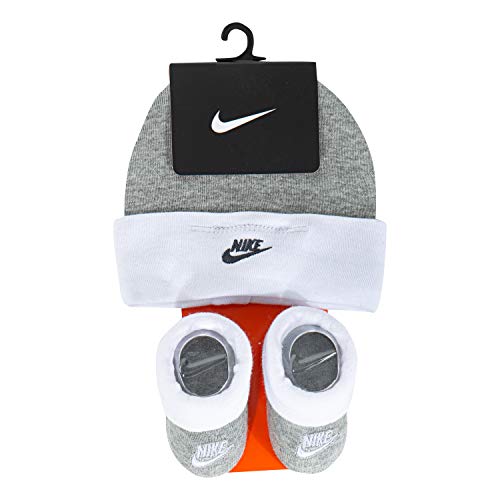 NIKE Baby Hat and Booties Set, Grey/White, 0-6 Months