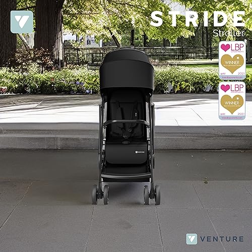 Venture Stride Lightweight Stroller - One-Hand Fold - Compact & Portable - Safety Certified (Black)