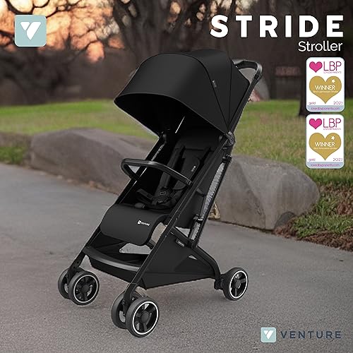 Venture Stride Lightweight Stroller - One-Hand Fold - Compact & Portable - Safety Certified (Black)
