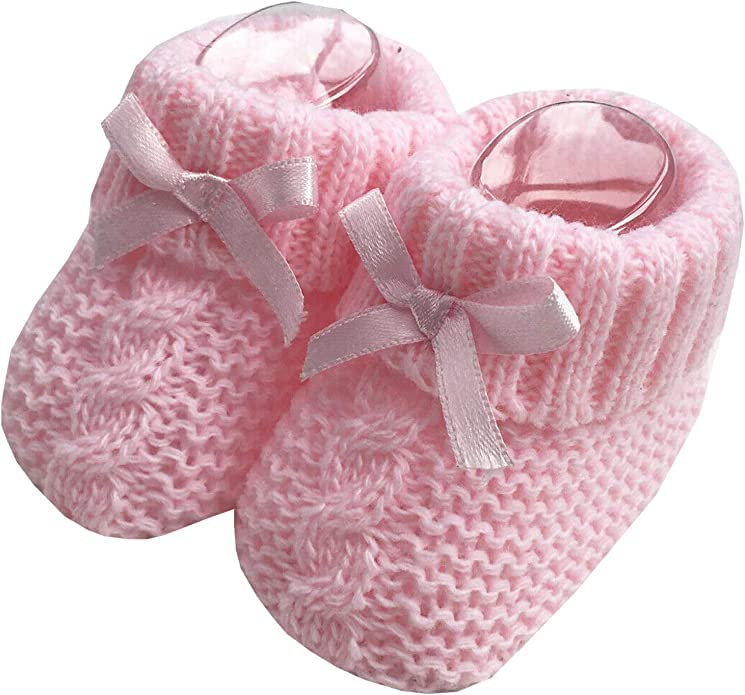 Cute Acrylic Knitted Booties for Newborns - Pink