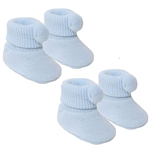 Blue Baby Pom Pom Booties - 2 Pairs