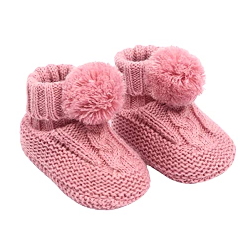 Soft Pom Pom Baby Booties in Dusty Pink