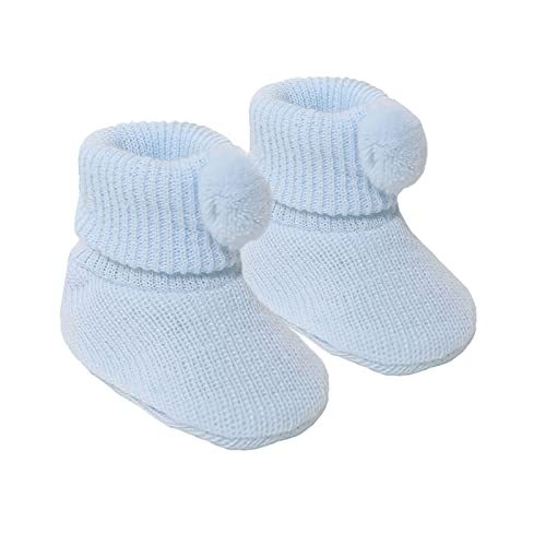 Soft Touch Pom Booties for Newborn Boys/Girls, Sky Blue