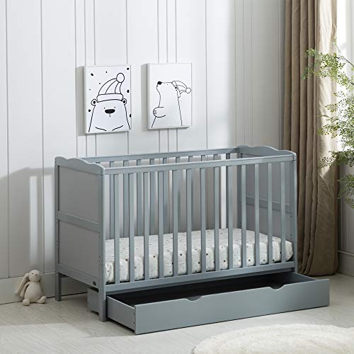 MCC Grey Wooden Baby Cot Bed with Rollaway Drawer