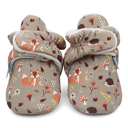 Dotty Fish Brown Baby Booties with Woodland Animals