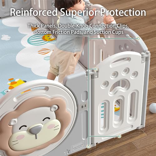 Adventure Lion Baby Playpen with Play Mats and Activity Panel