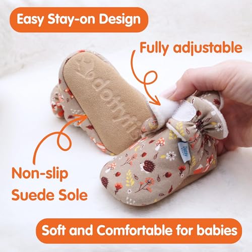 Dotty Fish Brown Baby Booties with Woodland Animals