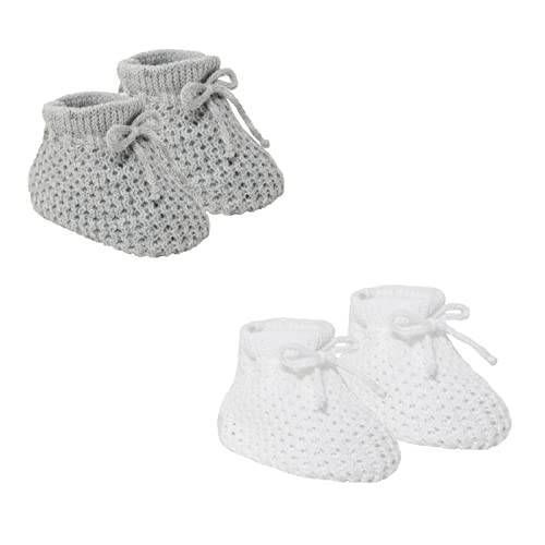 2 Pairs Grey & White Knitted Booties for Newborns