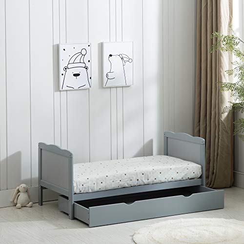 MCC Grey Wooden Baby Cot Bed with Rollaway Drawer