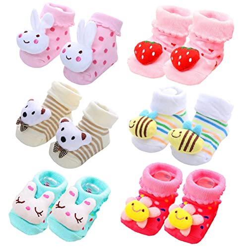 6 Pairs Girls 3D Cartoon Anti-Skid Booties Socks