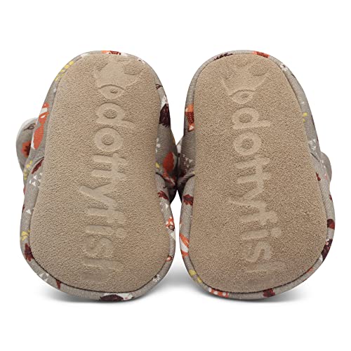 Dotty Fish Brown Baby Booties with Woodland Animals