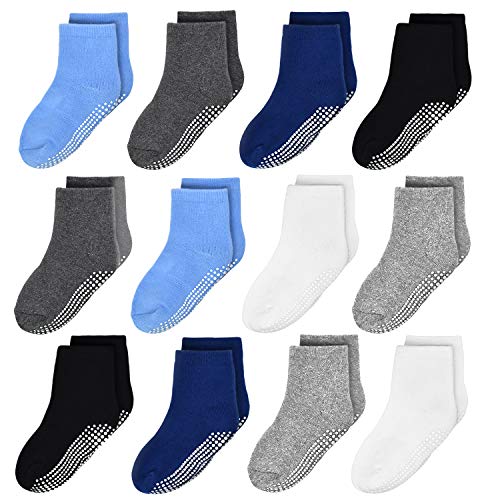 Boys Non Slip Grip Socks 12 Pairs for Toddlers