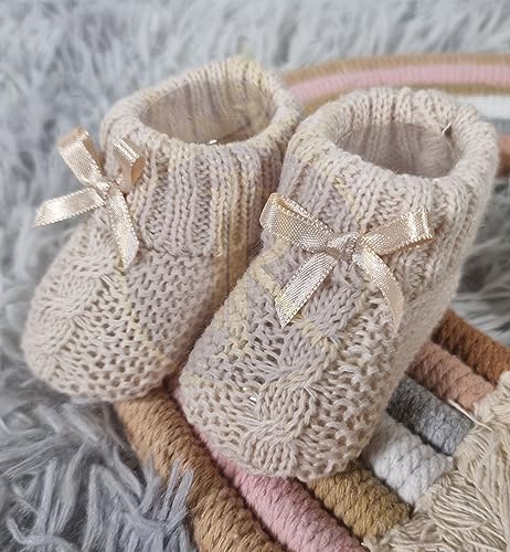 Royal Icon Newborn Baby Booties with Bow - Coffee