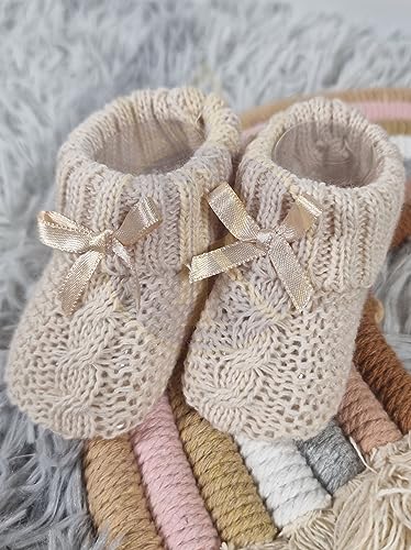 Royal Icon Newborn Baby Booties with Bow - Coffee
