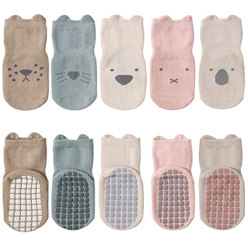 FedMois 5 Pairs Anti-Slip Animal Ankle Socks, 1-3 Years