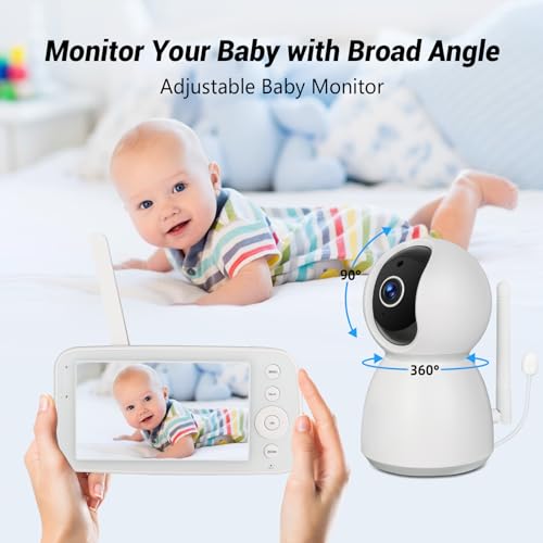 Byxsb 5" LCD Baby Monitor: 360° Pan, 90° Tilt