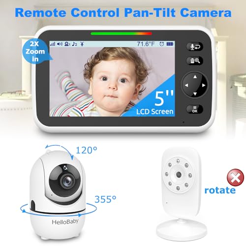 HelloBaby 5'' Display Video Baby Monitor with Night Vision
