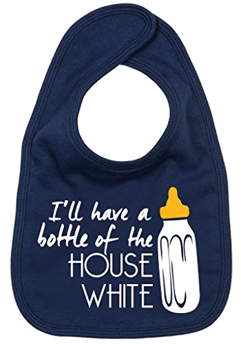 Baby Unisex Navy Feeding Bib: House White Bottle
