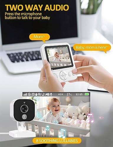 BURNNOVE Baby Monitor with Camera Night Vision & Audio