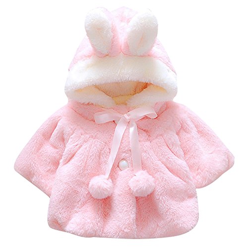 Pink Faux Fur Hooded Cape for Newborn Girls