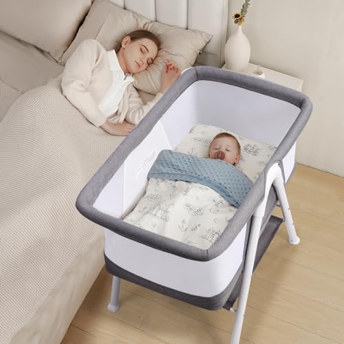 Bellababy Bedside Bassinet in Grey, Lightweight and Breathable