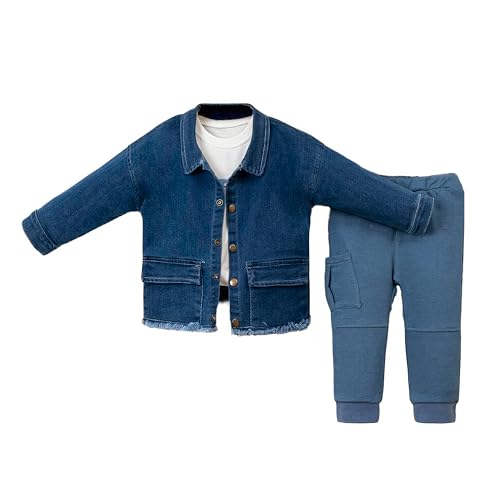 Baby Boy Jeans Jacket Top and Bottom Set, Light Blue