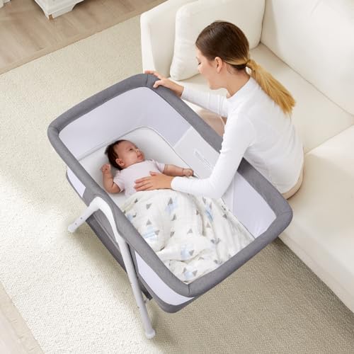 Bellababy Bedside Bassinet in Grey, Lightweight and Breathable