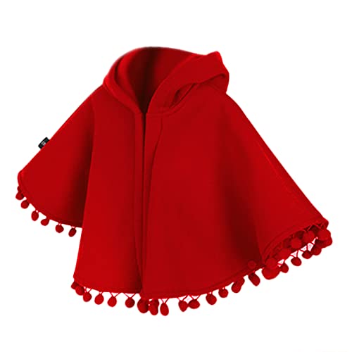 Red Knitted Hooded Cloak Poncho Coat for Babies