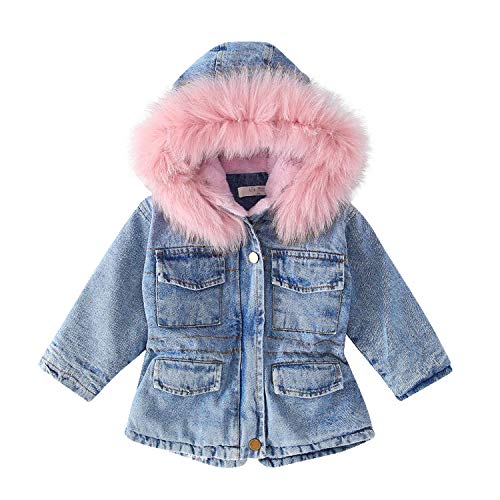 Toddler Girls Hooded Denim Jacket Faux Fleece Warm