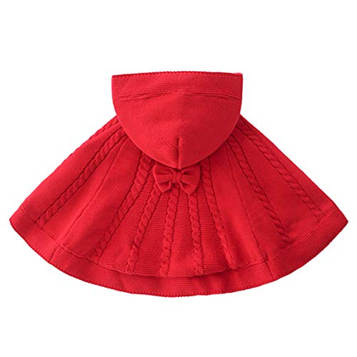 Famuka Toddler Girls Red Knitted Hooded Cape