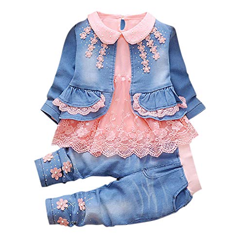 De feuilles Baby Girls Jean Jacket Outfit Set