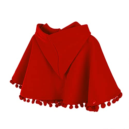 Red Knitted Hooded Cloak Poncho Coat for Babies