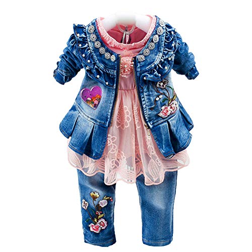 Peacolate Baby Girls Clothing Set: T-shirt, Jacket, Jeans
