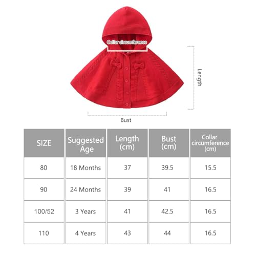 Famuka Toddler Girls Red Knitted Hooded Cape