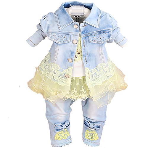 Yellow Denim Clothing Set for Baby Girls (6-12M)