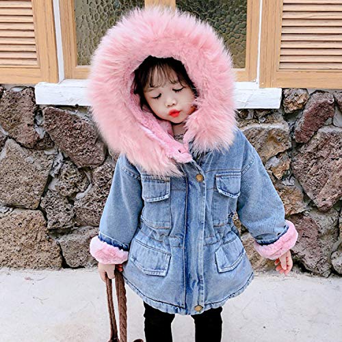 Toddler Girls Hooded Denim Jacket Faux Fleece Warm