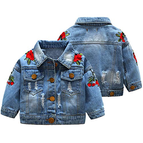 Toddler Baby Girl Rose Embroidery Denim Coat