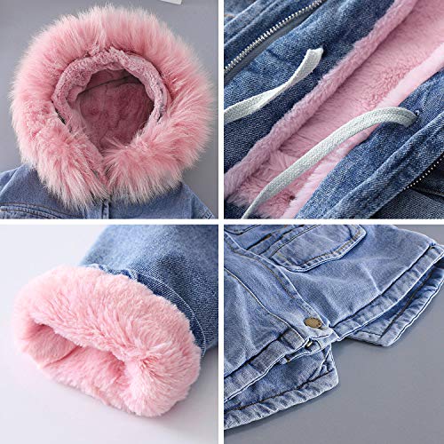 Toddler Girls Hooded Denim Jacket Faux Fleece Warm