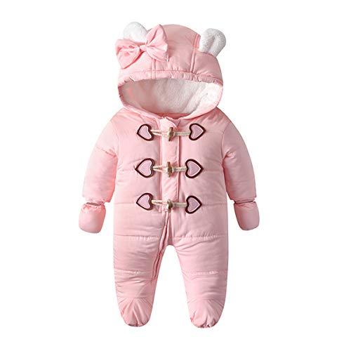 Pink Winter Romper Jumpsuit with Gloves for Infants