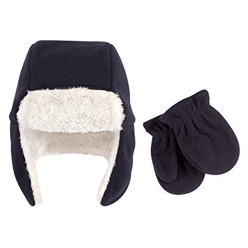 Navy Fleece Trapper Hat & Mitten Set, 6-12 Months
