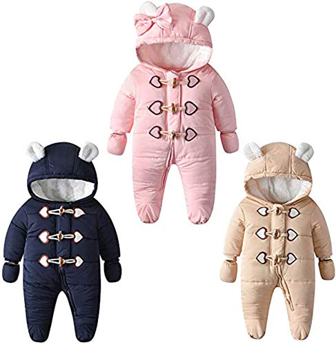 Pink Winter Romper Jumpsuit with Gloves for Infants
