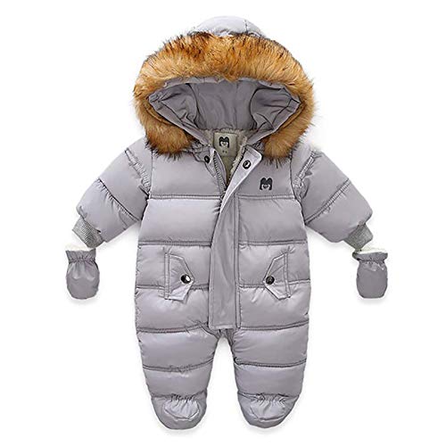 Kaizizi Hooded Winter Snowsuit for Baby (Grey, 3-9 Months)